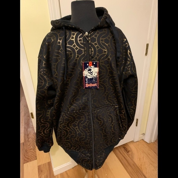 Safari brand chain overlay metallic print hoodie Medium NWT - Picture 1 of 6
